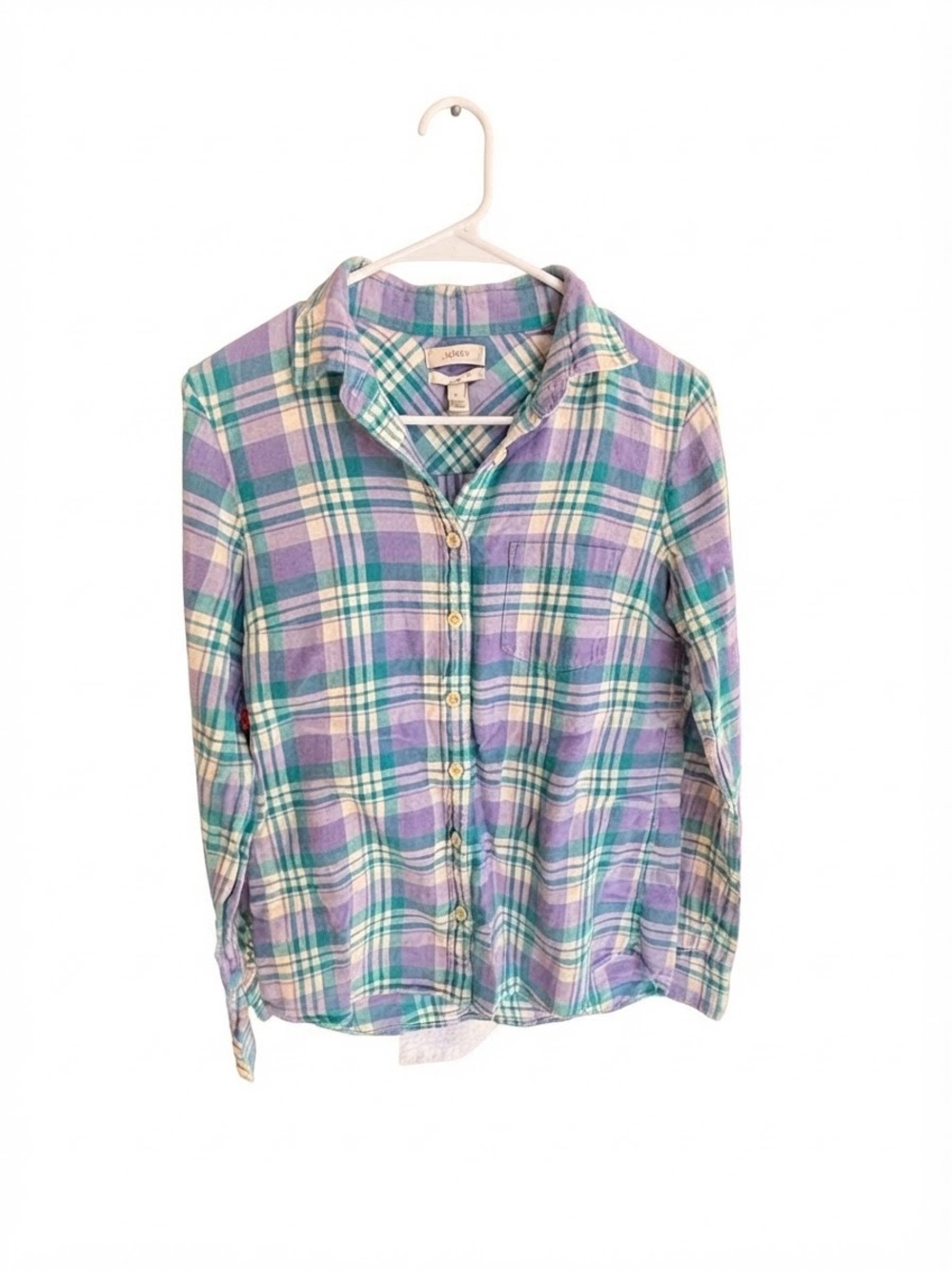 J.Crew Women's Small Petite Pastel Plaid Long Sleeve Button-Up Flannel Shirt